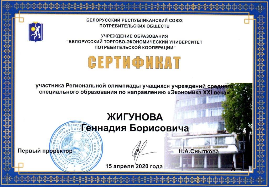 Экономика21века Сертификат Жигунов Геннадий Борисович